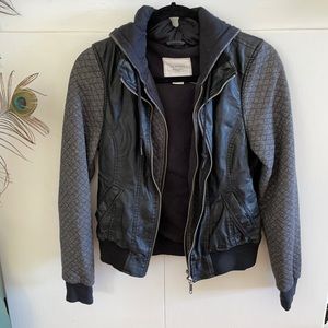 Dravus black and grey Leather jacket hoodie